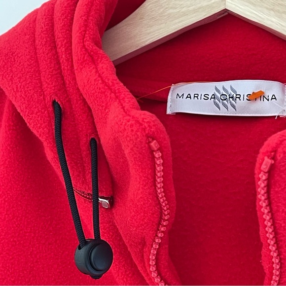 Marisa Christina Fleece Vest Removable Hood Full Zip Red Pockets High Neck - Picture 2 of 16